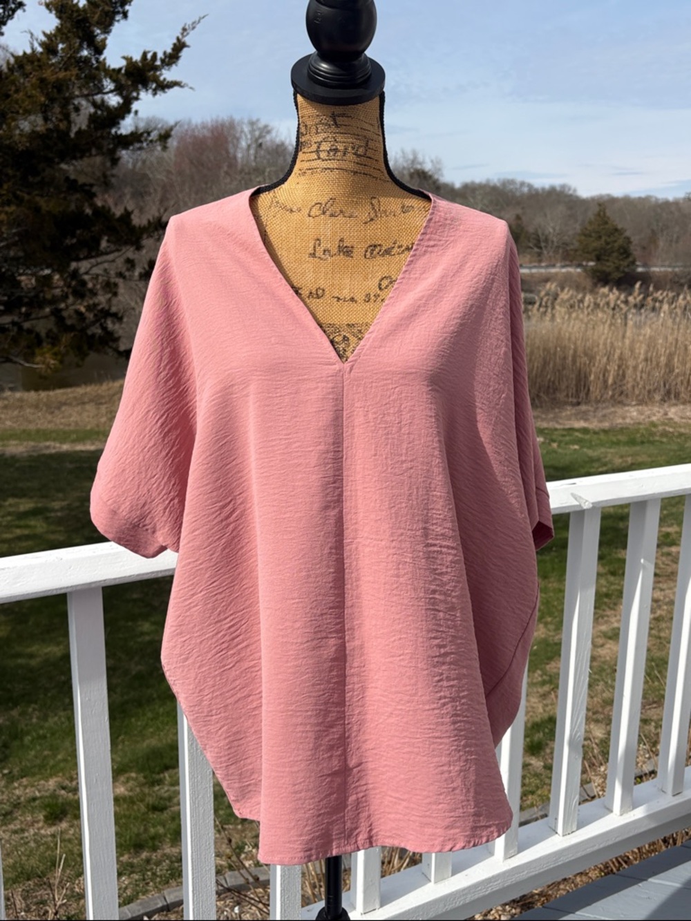 JODIFL Oversized Relaxed Dusty Pink V-Neck Top Size L